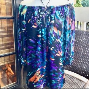 Blue Velvet Blouse in Fall Colors w/Bell Sleeves S